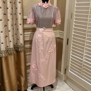 NWOTs two piece, pink blouse and pencil skirt with appliqué